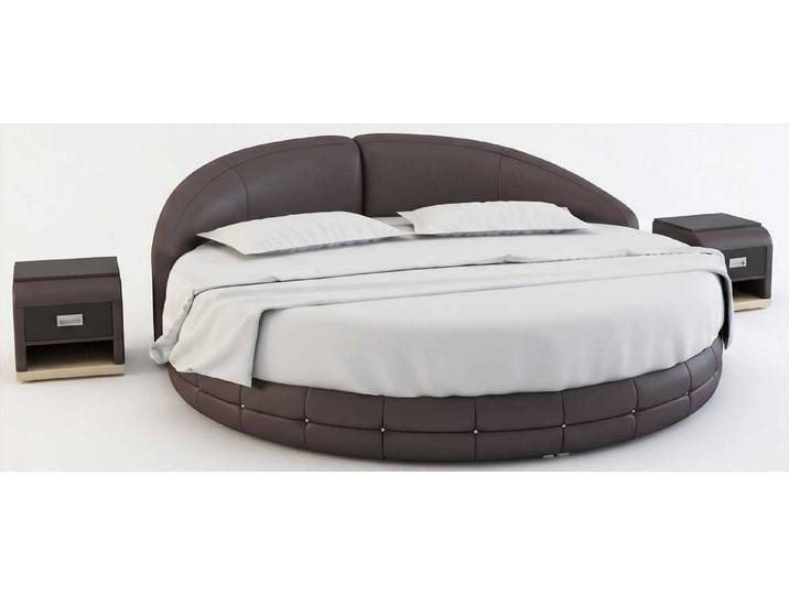 Xlmoebel Rundbett Rundes Designerbett Braun Nachttischen exklusivem Schlafzimmer Stil (3-tlg., 3-tlg)