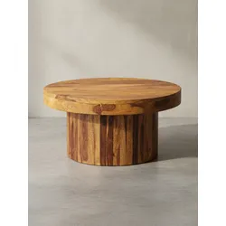Couchtisch rund aus Massivholz in Braun, 60x30x60 cm