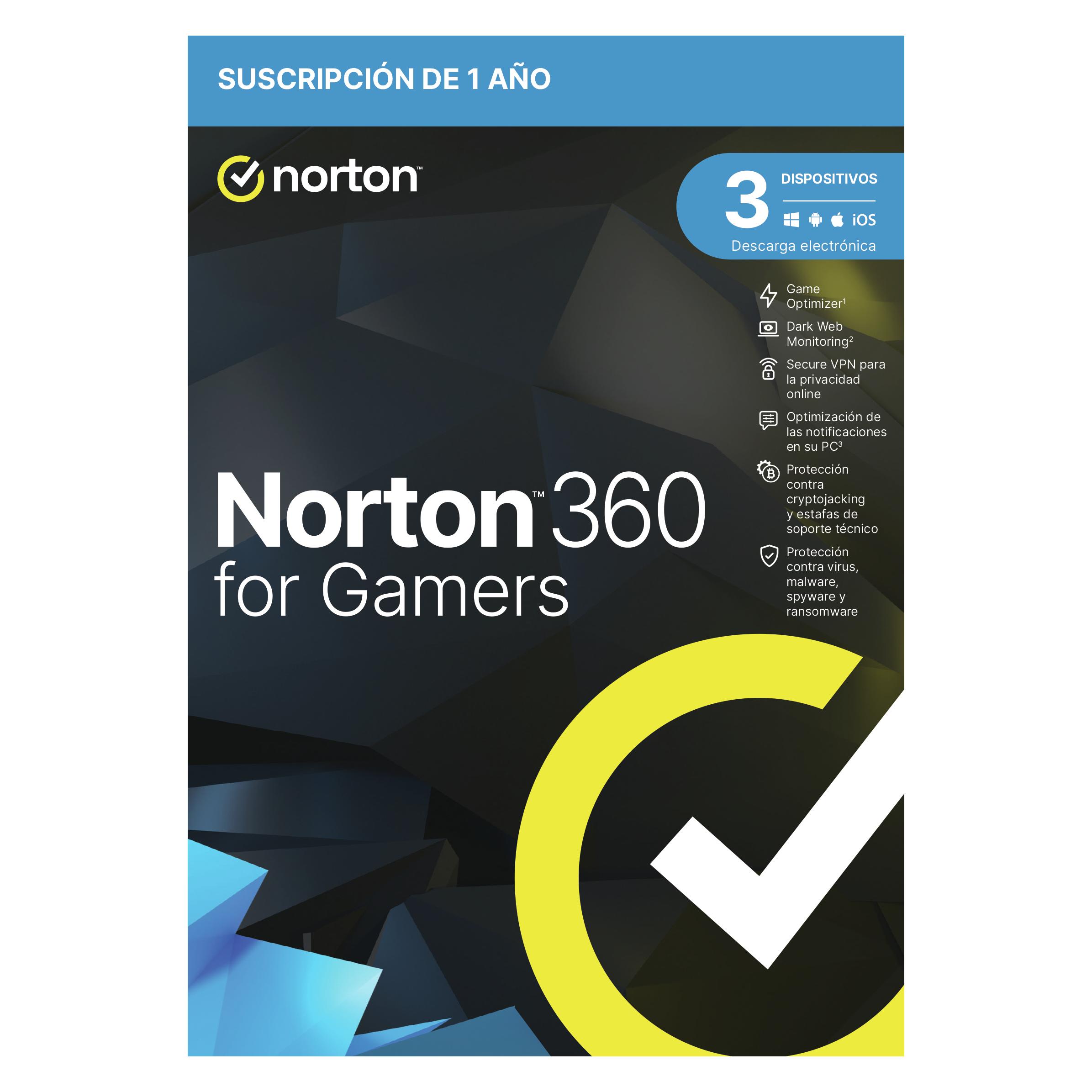 NortonLifeLock 360 FOR GAMERS 50GB ES 1 USER 3 DEVICE 12MO (1 User, 12 Monate) (21433182)