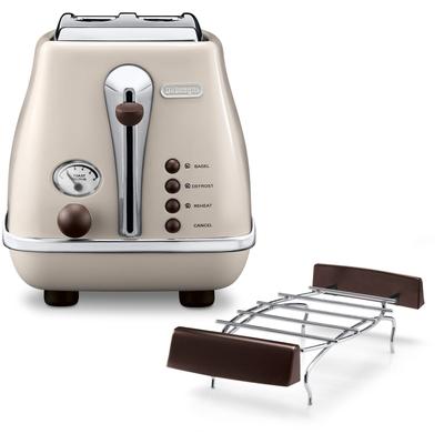 DE'LONGHI Toaster "Incona Vintage »CTOV 2103.BG«", beige (cremefarben), B:18,5cm H:20,5cm T:32cm, Toaster, im Retro Look, cremefarben