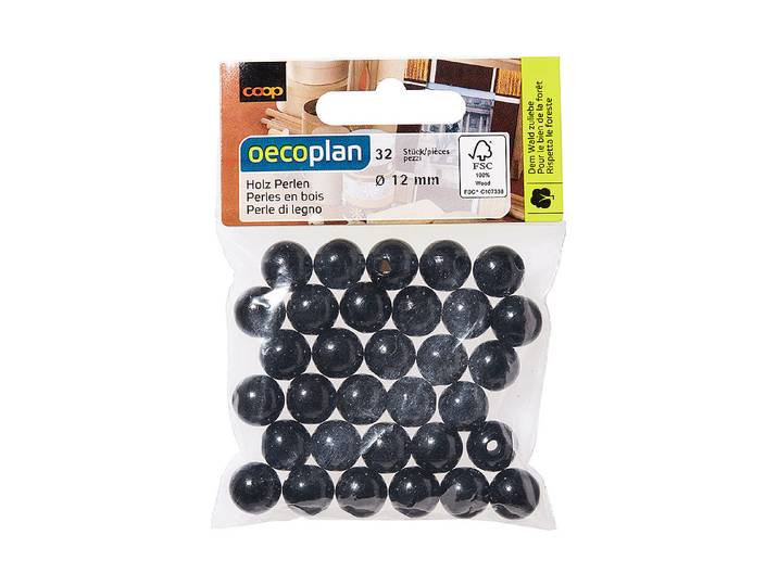 Oecoplan Holzperlen Poliert Schwarz 1.2 cm 32 Stück