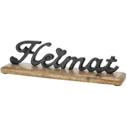 Schriftzug Heimat Deko-Skulptur aus Mangoholz & Aluminium - 3D-Optik, stabil aufstellbar, braun/schwarz - 2x8x6,5cm - Ideales Geschenk