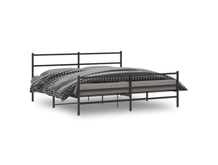Pulverbeschichteter Stahl Stauraum Klassisches Design Schwarz 200x200 cm Bettgestell mit Kopfteil und Fußteil Metall Schwarz 200x200 cm Lattenrost Stabil Stahlbett mit Stauraum für Schlafzimmer