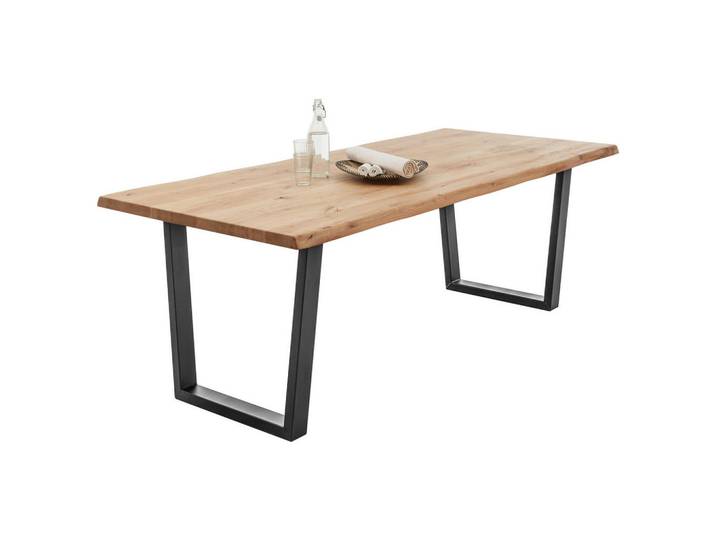 P & B Esstisch, Schwarz, Eiche, Holz, Metall, Eiche, massiv, rechteckig, U-Form, 100x75x220 cm, Esszimmer, Tische, Esstische