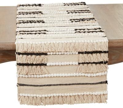 Saro Lifestyle "Artisanal Knotwork Fringed Table Runner - 16""x72"""