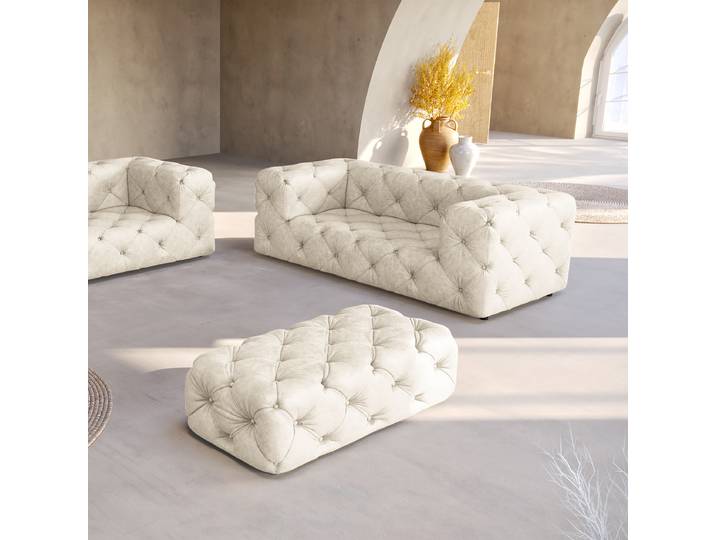 Polsterhocker 130 x 65cm Beige Microfaser Enza: Cremeweiß