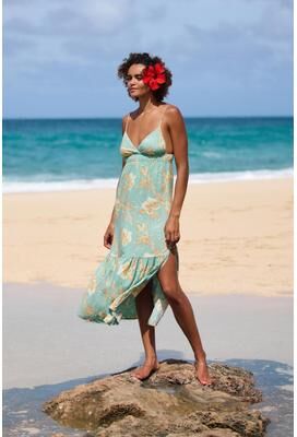 O'Neill s Julez Tiki Midi Dress in Green, Size XL, Viscose