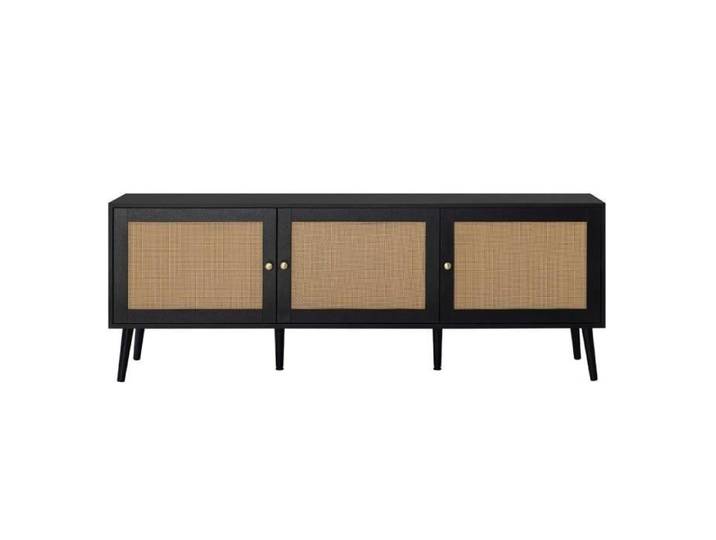 Goto - meuble tv - noir et cannage - 3 portes - 167 cm - Noir