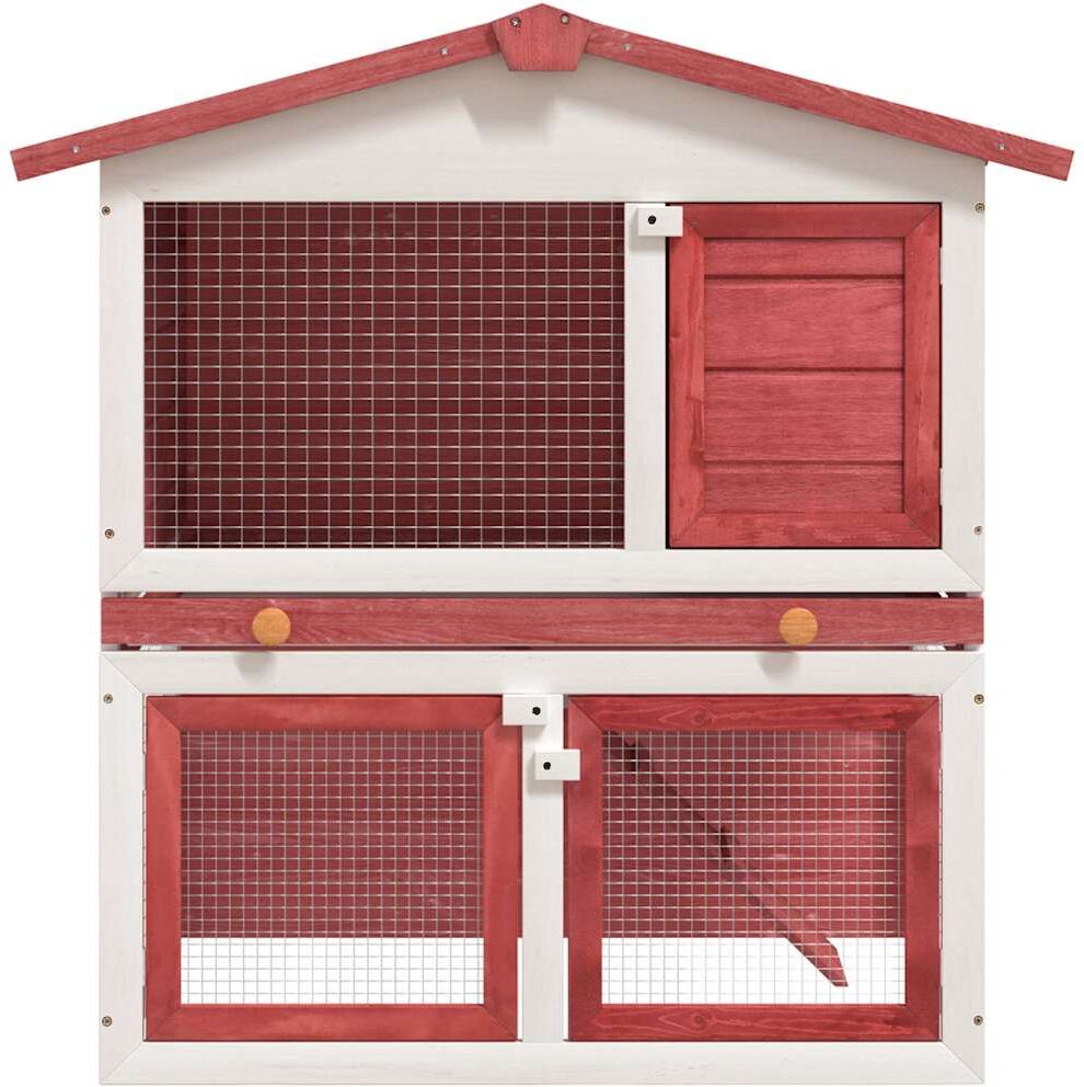 vidaXL Jaula conejera con 3 puertas madera rojo Rojo