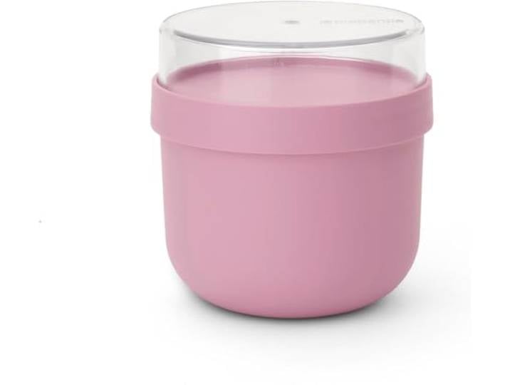 Brabantia Pot à encas Make & Take (Lilac Pink)\, 0\,5L\, Bol compartimenté en 2 parties avec récipient à ingrédients vissable de 180 ml\, Contenant voyage étanche avec couvercle et large ouverture