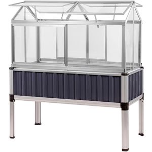 DEMA Hochbeet 14833, aus Aluminium und Metall, 114 x 61 x 129 cm, grau, mit Frühbeetaufsatz