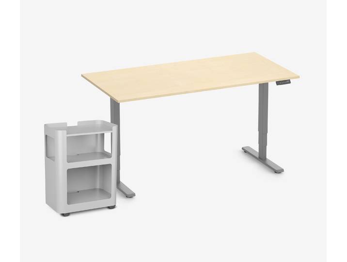FOKUS Schreibtisch + Rollwagen Birke Grau 160x80