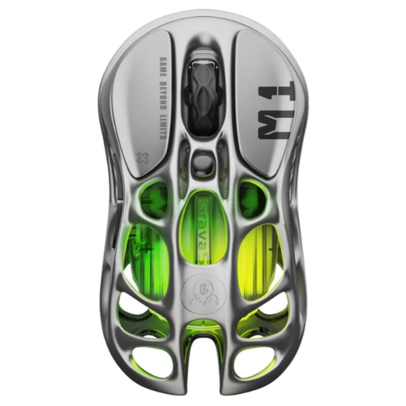 GravaStar Mercury M1 draadloze gamingmuis met magnesiumlegering, 26.000 DPI, PAW3395-sensor en RGB, metaalgrijs