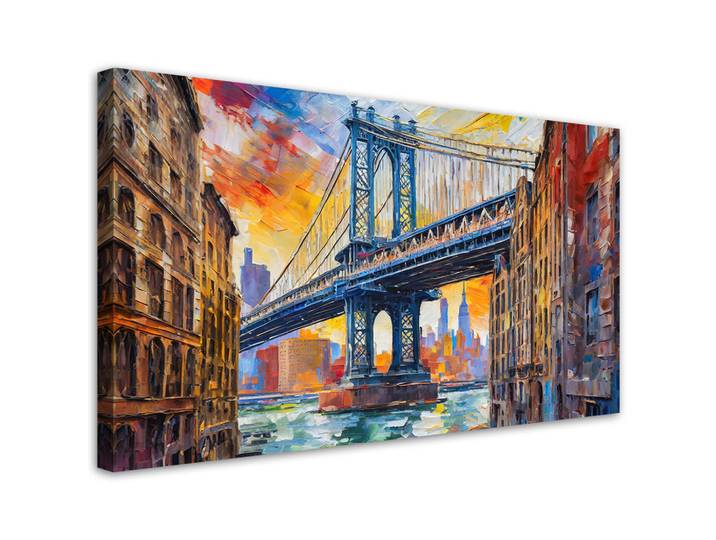 Feeby Leinwandbild Brücke New York Impressionismus 100x50cm, Mehrfarbig, Stadtarchitektur, Rechteckig, 100x50 cm, Bilder & Rahmen, Bilder, Leinwandbilder