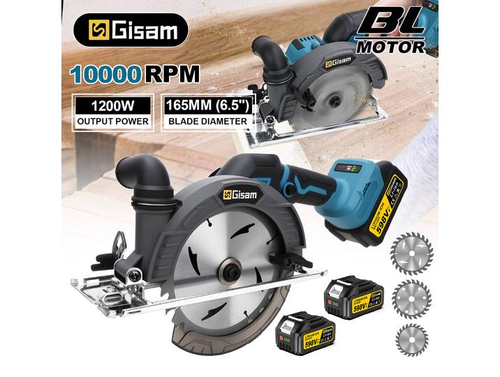 Scie circulaire sans balais Gisam 165 mm, outil de coupe multifonctionnel, scie à chaîne électrique sans fil portative pour batterie Makita 18V