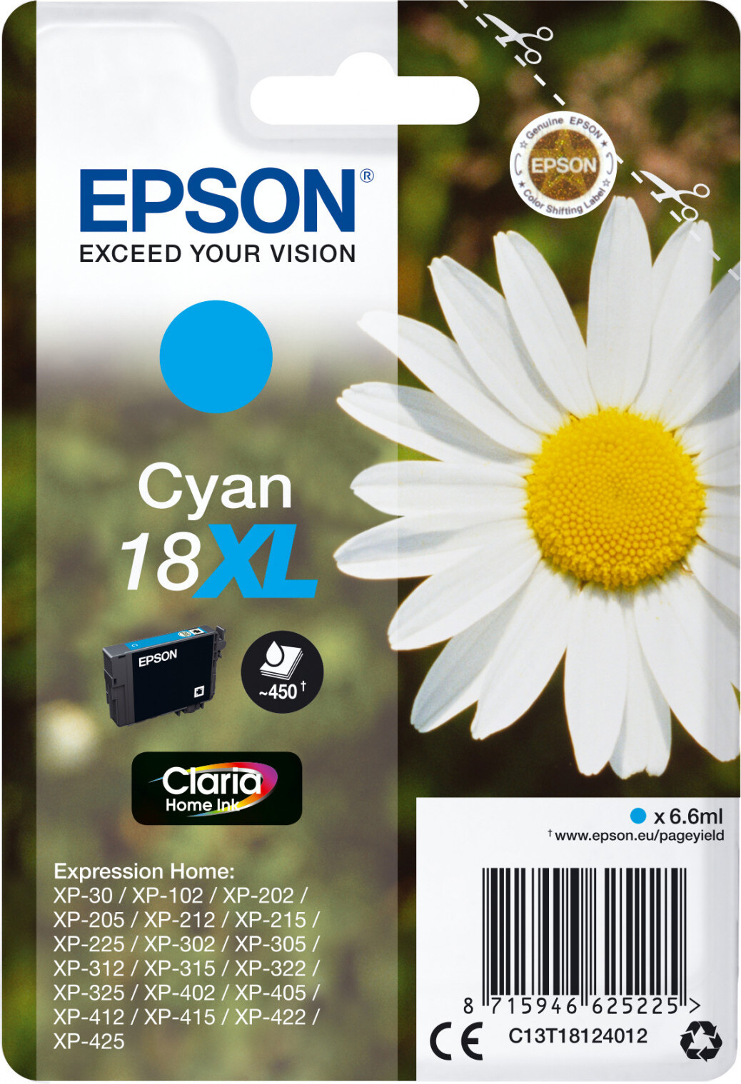 Epson Daisy Inkcartridge 18XL Claria Home Cyaan Hoge Capaciteit 6,6 ml