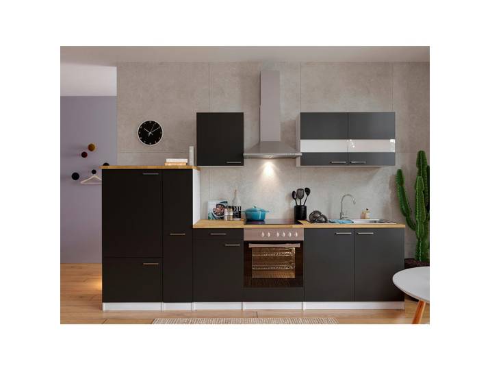 Küchenleerblock, Schwarz, 300 cm, Metall, 1 Schublade, Seitenverkehrt Montierbar