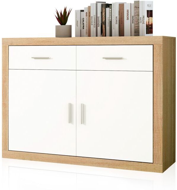 duehome Aparador de 2 puertas y 2 cajones alta capacidad 120 cm Nuka - Cambria - Blanco