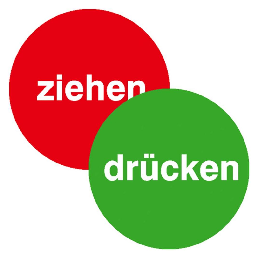 SafetyMarking Hinweisaufkleber "Drücken + Ziehen" rund 10,0 cm (1 Sticker) (21.5615)