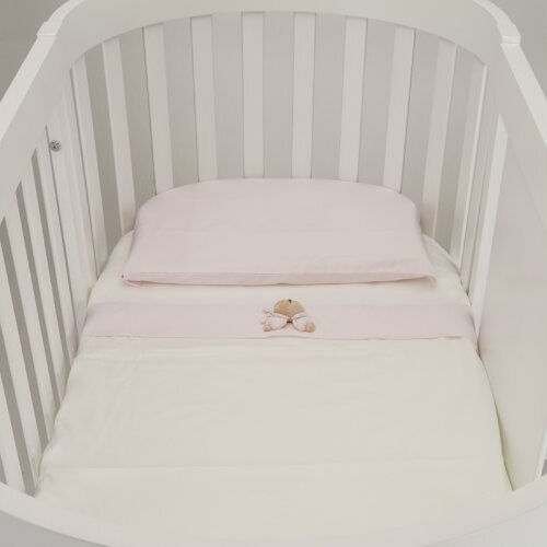 nanan 12416r Lenzuola Lettino Ovale Neonato Set Letto Federa + Sopra + Sotto Colore Rosa - Puccio