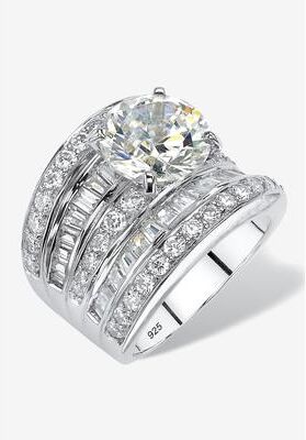 Platinum over Silver Engagement Ring Cubic Zirconia (7 1/7 cttw TDW) by PalmBeach Jewelry in Silver (Size 8)