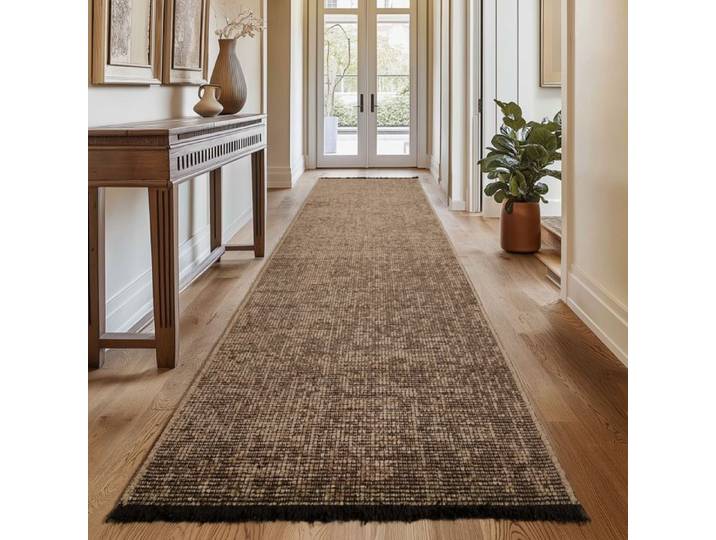 SIMPEX Tapis Runner en Coton Chenille Brun 80x250 cm  Lavable Style Boho Vintage Kelim Pour Cuisine Chambre & Couloir