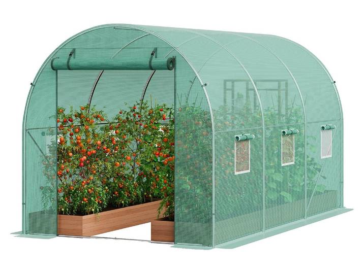 VEVOR Serre tunnel accessible\, 3\,9 x 1\,9 x 1\,8 m\, serre tunnel en film plastique\, serre pour plantes avec châssis en acier galvanisé\, couverture en PE vert\, porte à fermeture éclair enroulable et 6 fenêtres