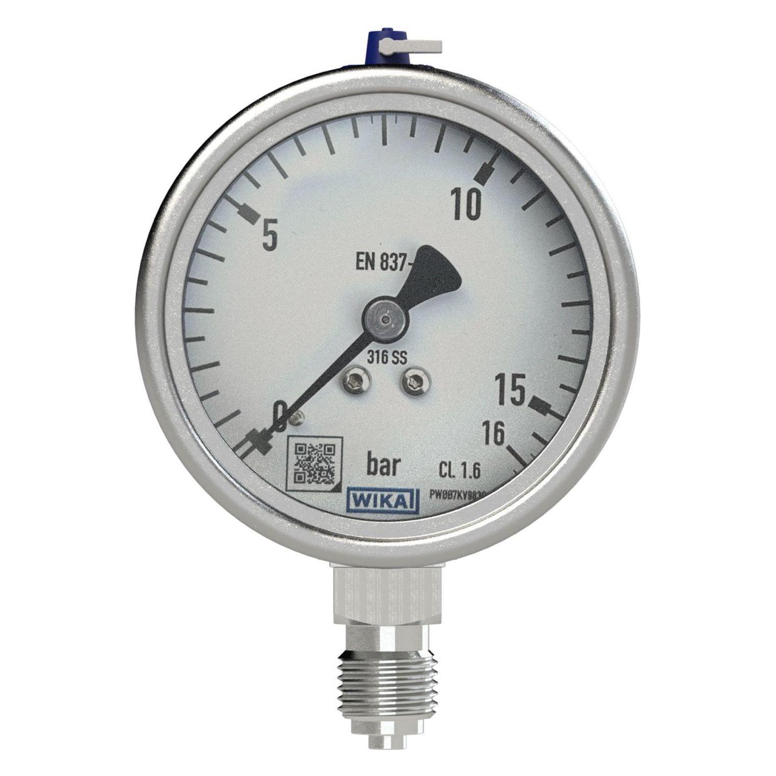 Riegler Manometer, CrNi-Stahl, G 1/2 radial unten, -1 / +1,5 bar, Ø 100 (4024)