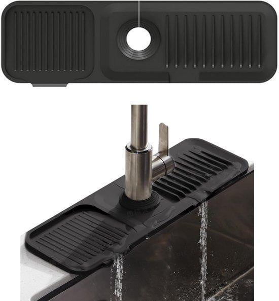 Zwarte siliconen kraanmat voor keuken en badkamer - 45 x 14 cm