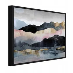 METALLBILD mit Rahmen Gebirge Landschaft Schwarz 120x80 cm