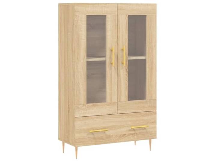 GHVBNMF Highboard Sonoma-Eiche 69,5x31x115 cm Holzwerkstoff Moderne Anrichte mit Glastüren und Metallbeinen für Wohnzimmer oder Flur. Bietet viel Stauraum und Schutz vor Staub.