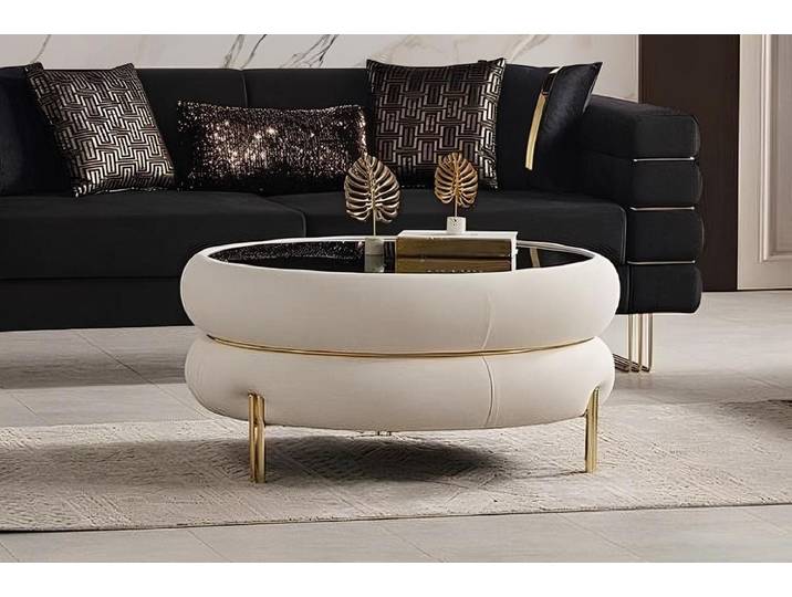 Xlmoebel Couchtisch Runder weißer Couchtisch mit weicher Polsterung für Wohnzimmer, Made in Europa