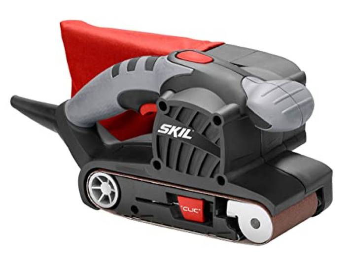 Skil 1210AA Ponceuse à Bande (650W\, 76 x 457 mm\, Centrage automatique de la Bande\, Sac à Poussière\, Bande abrasive)