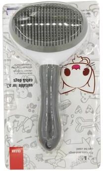 Uplifted Trends Self Cleaning Pet Hair Removal Comb For Cats And Dogs Grooming Brush & Slicker For Effortless Hair Removal grey With Packaging