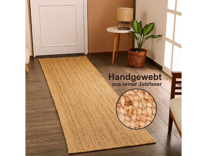 Teppich Lola, handgeflochten , beige (natur), B:80cm H:10mm L:250cm, Jute, MYFLAIR MÖBEL & ACCESSOIRES, Teppiche, Teppich, Juteteppich, Wendeteppich, 100% Naturfaser, auch in rund & als Läufer