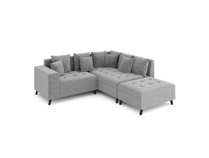 Ecksofa Samt mit Ottomane ELINA rechts grau