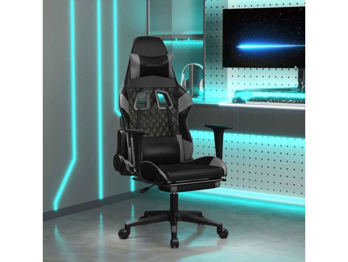 vidaXL Gaming-Stuhl mit Massage & Fußstütze Schwarz & Grau Kunstleder