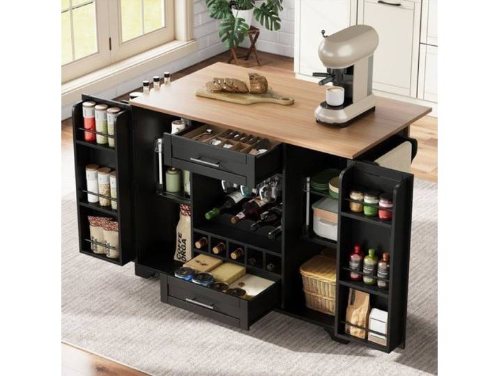 Desserte de cuisine à roulettes-120x45-70x92 cm îlot de cuisine avec plan de travail extensible 2 tiroirs 2 DESSERTE DE CUISINE