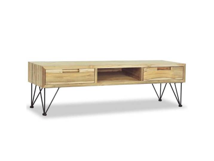 Meuble TV en Teck Massif - OVONNI - 120 x 35 x 35 cm - Style Ethnique - Ailleurs - Marron