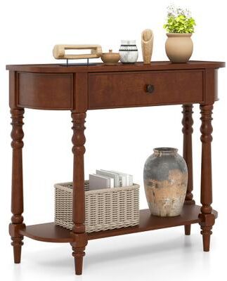 "Costway Retro Console Table 36""L Wooden 2-Tier Narrow Behind Couch Foyer Table-Brown"