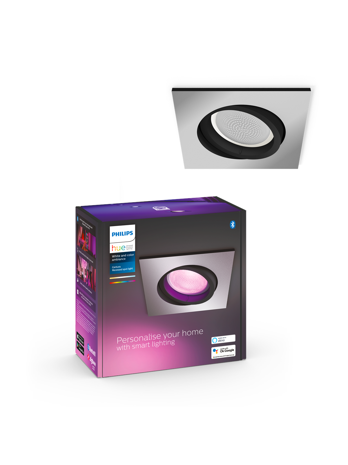 Philips Hue Centura Recessed Spotlight Square - Aluminium