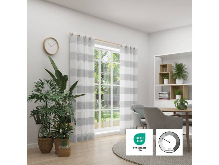 Vorhang NEUTEX FOR YOU RIVA , grau, B:144cm H:245cm, Polyester, Gardinen, Vorhang, Blockstreifen, grafisches Linienmotiv