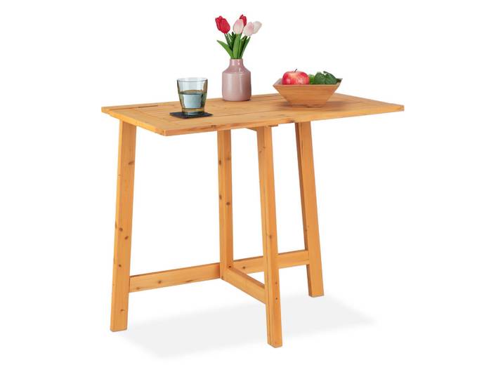 Relaxdays Klapptisch Natur klappbar Wandmontage, Hellbraun, Holz, 80x73x50 cm, Gartenmöbel, Balkonmöbel