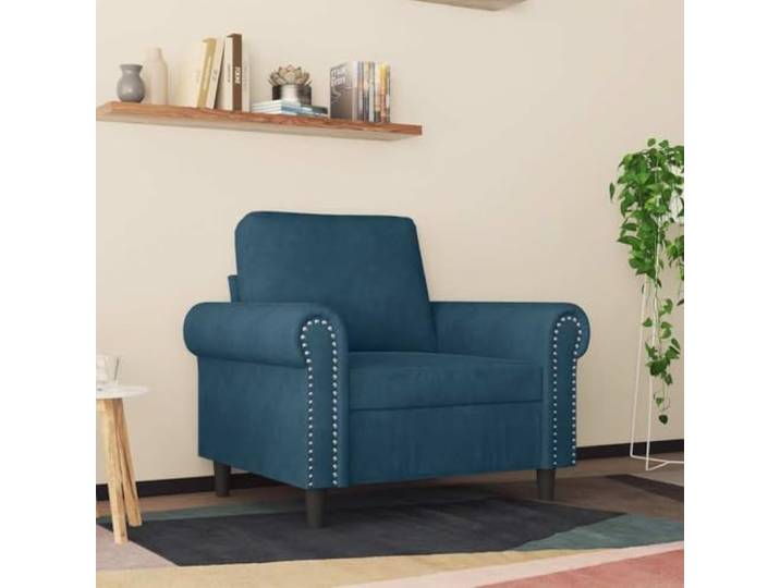 KTHLBRH Blauer Sessel aus Samt 60 cm Schaumstoff, Metallgestell, 110 kg, 92 x 77 x 80 cm, modernes Design