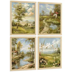 POSTER 4er Bilder-Set Wandbilder Impressionismus Landschaft modern Wohnzimmer Deko, Schlafzimmer, Küche, Badezimmer Rahmenlos A3