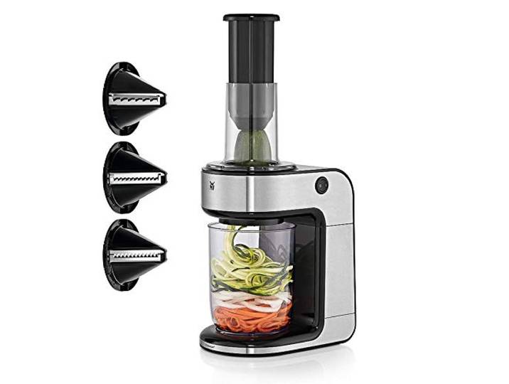 WMF Kult X Gemüsenudeln Spiralschneider elektrisch, Zoodle Maker, Zucchini Nudeln Schneider, 3 Schneideinsätze und Auffangbehälter