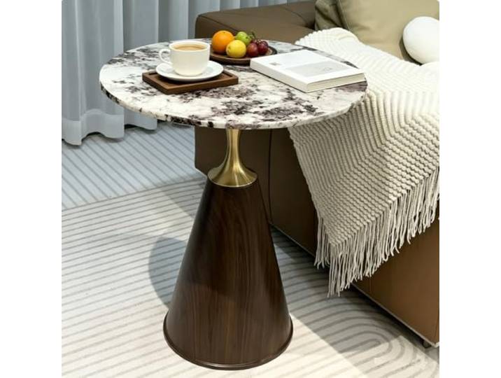 Runder minimalischer Marmor-Couchtisch, Marmorplatte & stabiler Stützrahmen Elegantes Designer-Möbel, gefertigt für gehobene Villen und edle zeitgemäße Wohnbereiche, einfache Montage(B,60cm/23.6in)