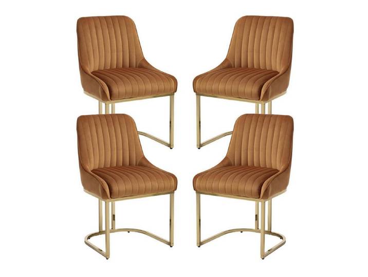 LuxusKollektion Esszimmerstuhl 4er Set Samt Esszimmerstühle Braun