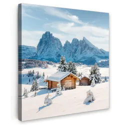 LEINWANDBILD Winter - Hütte - Berge - Aussicht - Schnee Wandbild Wohnzimmer 50x50 cm