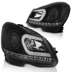 Scheinwerfer LED Tagfahrlicht Optik passend für Mercedes C-Klasse W204 Bj. 11-15 Schwarz